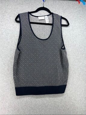 Liz Claiborne Navy & White Diamond-Print Knit Tank